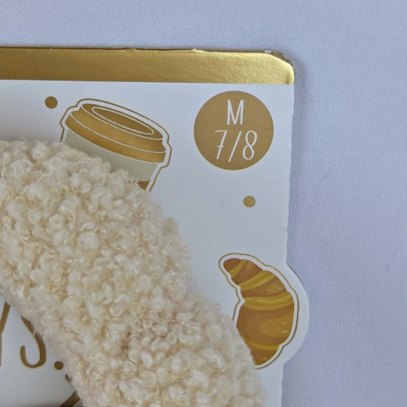 Slippers & Headband Coffee Croissant Sherpa Embroidery Sequins Ivory M (7/8) NWT - Picture 16 of 16